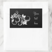 Weiße Wirbel, Blätter auf schwarz Rechteckiger Aufkleber (Tasche)