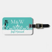 Weiße Wirbel Brautgarten Aquamarin Elegante Hochze Gepäckanhänger (Vorderseite horizontal)