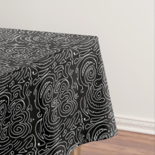Weiße, Wirble Abstrakte Linien auf schwarzem Table Tischdecke