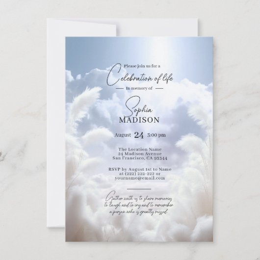 Weiße Wolken Pampas Feier des Lebens | FOTO Einladung (Vorderseite)