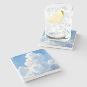 Weiße Wolken Schönes Blaues Himmel Aquarell Steinuntersetzer