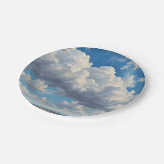 Weiße Wolken und klarer blauer Himmel Pappteller (Schrägansicht)