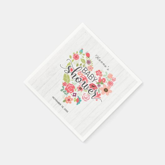 Weiße Wood & Pink Blütenmädchen Kinderdusche Serviette (Ecke)