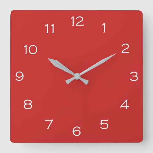 Weiße Zahlen auf rotem Wccn Quadratische Wanduhr (Vorderseite)