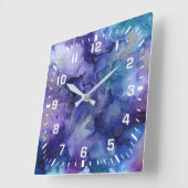Weiße Zahlen / Moderne Lila, Blau, Gold Abstrakt Quadratische Wanduhr (Winkel)