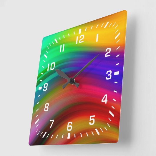 Weiße Zahlen / Regenbogenstreifen Quadratische Wanduhr (Winkel)