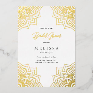 Weiße zarte Gold-Mandala-Brautparty Folieneinladung