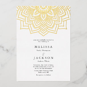 Weiße zarte goldene Mandala-Hochzeit Folieneinladung