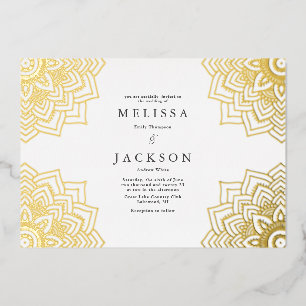 Weiße zarte goldene Mandala-Hochzeit Folieneinladung
