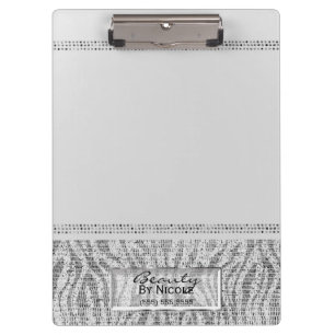 Weiße Zebra Glitter Granite Glam Personalisiert Klemmbrett