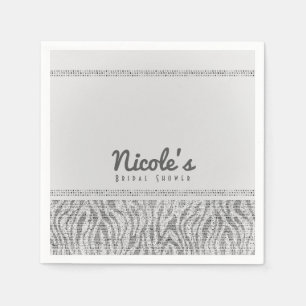 Weiße Zebra Glitzer Pailletten Glam Party Serviette