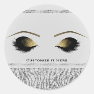 Weiße Zebra Gold Make-up Wimpern Glamour Custom Runder Aufkleber