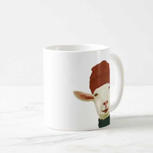 Weiße Ziege mit Beanie-Hat-Tasse Kaffeetasse (VorderseiteRechts)