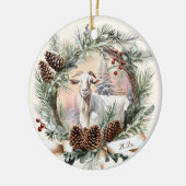 Weiße Ziegenfarm Weihnachtspineconkranz Keramik Ornament (Links)