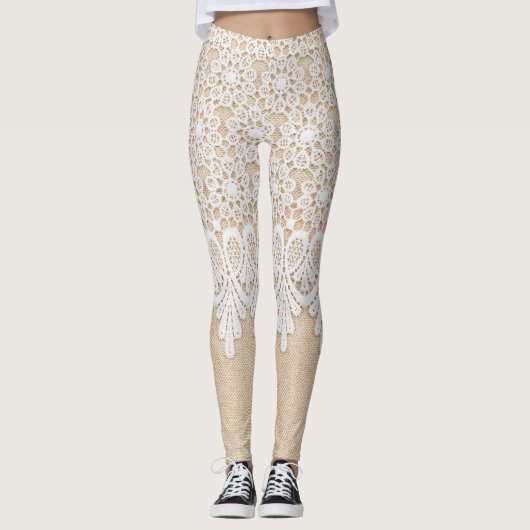 Weiße Zierleisten, Stoffdesign. Leggings (Vorderseite)