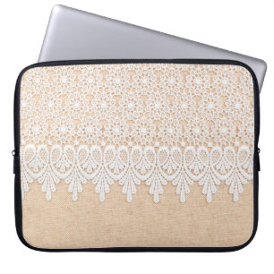 Weiße Zierleisten über Stoffdesign Laptopschutzhülle