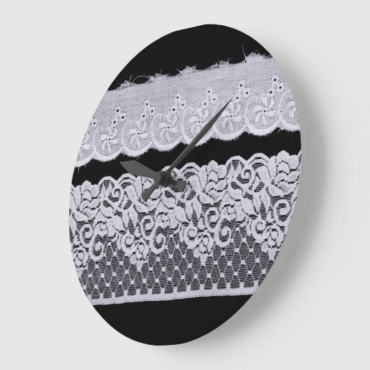 Weiße Zierspitze, abgeschiedener schwarzer Hinterg Große Wanduhr (Winkel)