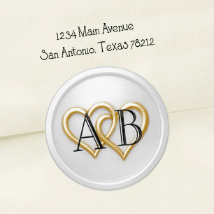 Weiße Zwei-Herzen-Schwarze Monogramm-Hochzeit Runder Aufkleber