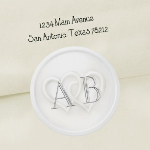 Weiße Zwei-Herzen-Silber-Monogramm-Hochzeit Runder Aufkleber