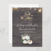 Weiße Zwerchkürbis Save the Date Fall Ankündigungspostkarte (Vorne/Hinten)