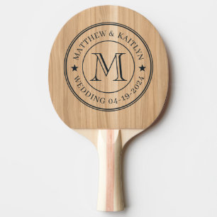 Weißeichen-Holz-Hochzeits-Monogramm-Stern Tischtennis Schläger