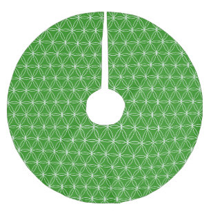 Weißen Blüten-des-Lebens-Muster auf Grün Polyester Weihnachtsbaumdecke
