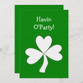 Weißen Kleeblatt-St Patrick Tagesiren-viel Glück Einladung (Vorne/Hinten)