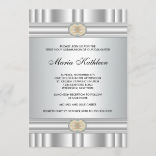 Weißen Kreuz Mädchen Elegantes Gold Erstkommunion Einladung