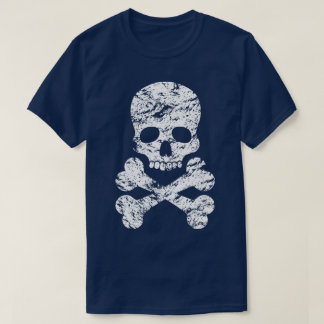 Weißer abgenutzter Totenkopf mit gekreuzten Knoche T-Shirt