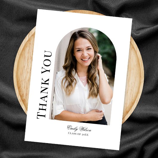 Weißer Abschluss mit vertikalem Foto Dankeskarte