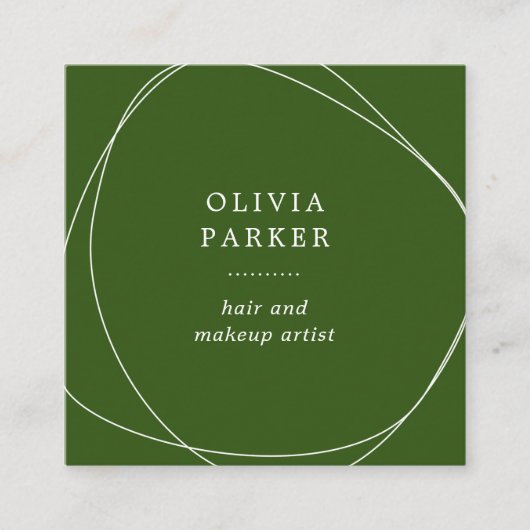 Weißer Abstrakter Kreis| Waldgrün Quadratische Visitenkarte (Vorderseite)