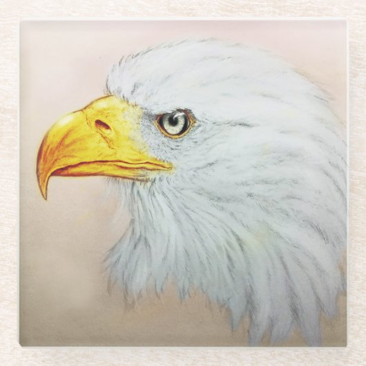 Weißer Adlerglass-Untersetzer, Realistischer Vogel Glasuntersetzer (Vorderseite)