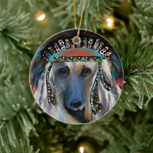Weißer Afghanischer Windhund  Keramik Ornament