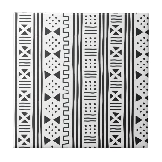Weißer Afrikaner MudCloth des Schwarz-| Fliese (Vorderseite)