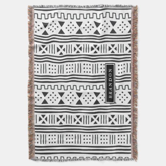 Weißer Afrikaner MudCloth des Schwarz-| inspiriert Decke (Vorderseite Vertikal)