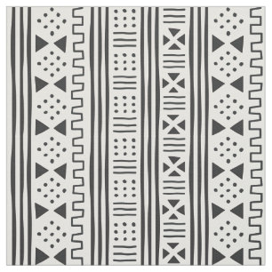 Weißer Afrikaner MudCloth des Schwarz-  Stoff