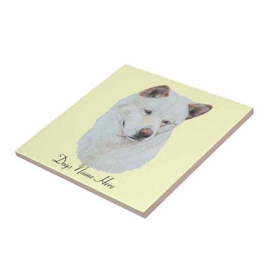 Weißer Akita-Realisthundeporträt-Kunstentwurf Fliese (Seite)