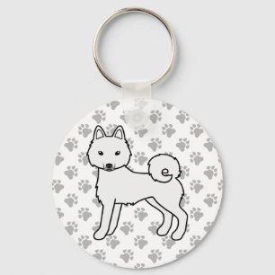 Weißer Alaskan Klee Kai Süßer Hund & Pfoten Schlüsselanhänger