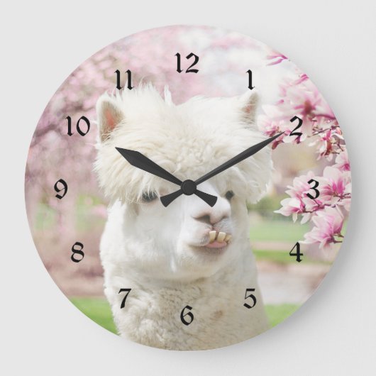Weißer Alpaca Große Wanduhr (Vorderseite)