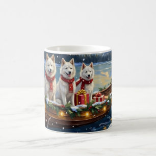 Weißer Amerikanischer Eskimo-Hund Weihnachten Boot Kaffeetasse