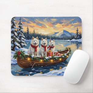 Weißer Amerikanischer Eskimo-Hund Weihnachtsboot U Mousepad