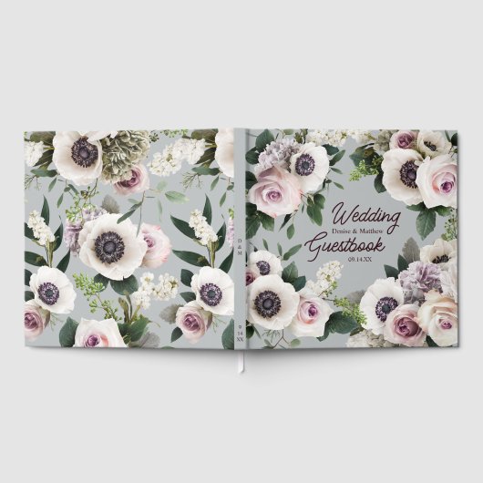 Weißer Anemon auf Northern Droplet Grau Gästebuch (Voll)