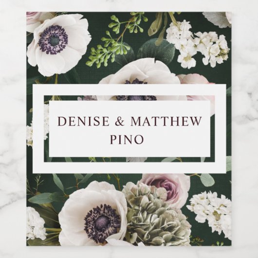 Weißer Anemon auf Smarald Weinetikett (Einzelnes Label)