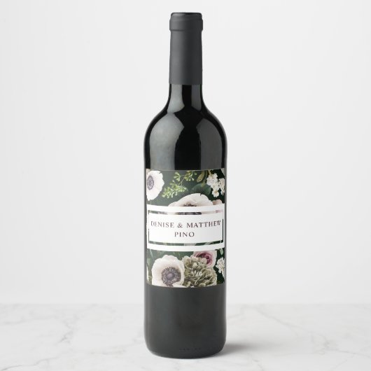 Weißer Anemon auf Smarald Weinetikett (Vorderseite)