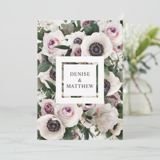 Weißer Anemon Save the Date auf Schneeweiß Einladung (Stehend Vorderseite)