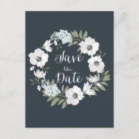 Weißer Anemone Blumenreath Save the Date Postkarte