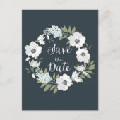 Weißer Anemone Blumenreath Save the Date Postkarte (Vorderseite)