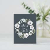 Weißer Anemone Blumenreath Save the Date Postkarte (Stehend Vorderseite)