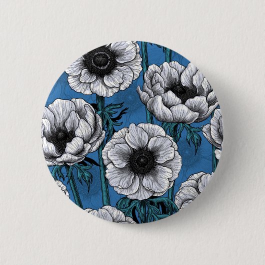 Weißer Anemongarten Button (Vorderseite)
