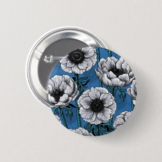 Weißer Anemongarten Button (Vorne & Hinten)